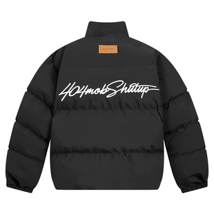 404MOB手写花体刺绣棉服外套情侣冬季新品潮防风防泼水羽绒棉棉服