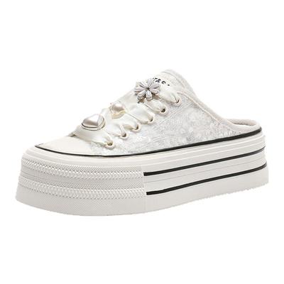 星期六甜美珍珠亮片包头拖鞋女