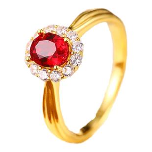 【SOOMI 简雅】925银1克拉培育鸽血红宝石戒指复古设计戒环女