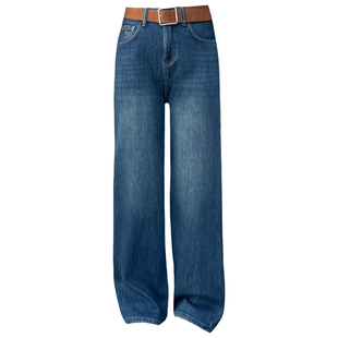 2025冬Jeans阿凡牛A5459加厚复合绒保暖宽松显瘦女牛仔直筒阔腿裤