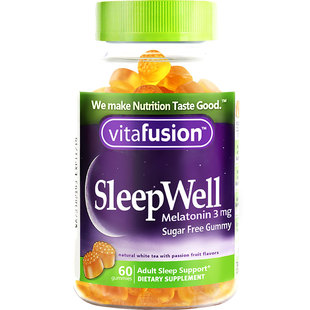 美国Vitafusion SleepWell褪黑素片咀嚼软糖60粒睡眠安瓶时差有效