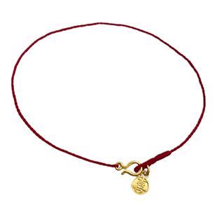 足金999喜字牌黄金小虾扣本命年纯手工编织超细素红绳手链脚链女