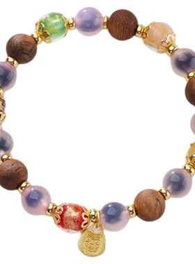 灵隐2025奇楠沉香五彩琉璃手链礼