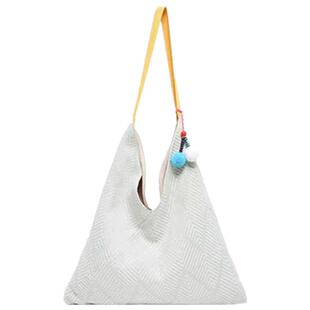 小众休闲单肩包女包韩系新款夏季大容量条纹帆布包ins通勤斜挎包