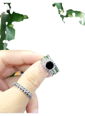 饰尚e族欧美链条三排开口戒指女活口戒指黑色复古做旧个性