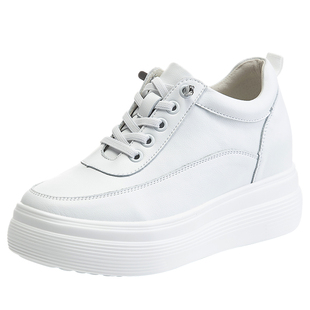 155小个子春天配裙子的鞋子显高显气质真皮休闲运动内增高小白鞋