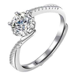 右手等待雪花扭壁莫桑钻戒指纯银八心八箭结婚订婚求婚戒指女款
