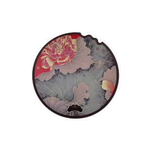 荷塘悦色铜茶盘手工彩烧复古茶托盘蓄排两用茶器中式禅意荷花茶盘