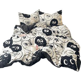 ins煤球牛奶绒四件套双面珊瑚加绒被套床单人男生宿舍床上三件套4