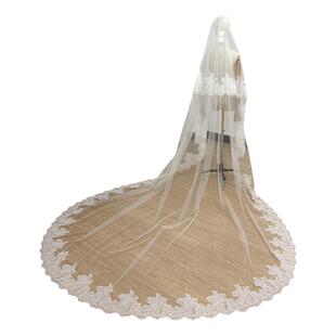 新娘睫毛蕾丝边长款拖地户外婚礼唯美头纱双层遮面高清头饰法式