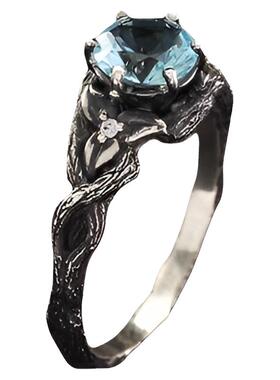 树枝天然蓝色宝石镶嵌订婚戒指