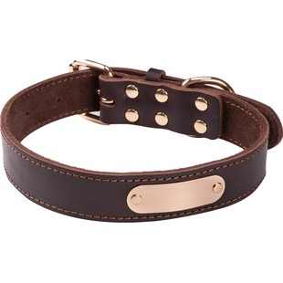 牛皮刻字狗狗项圈金毛防丢狗牌颈圈脖圈泰迪柴犬柯基哈士奇狗脖套