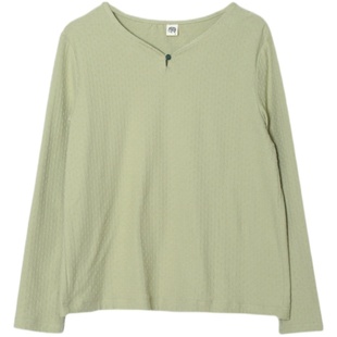 19CXA-037【文珮】前世今生复古文艺直身V领长袖针织T恤