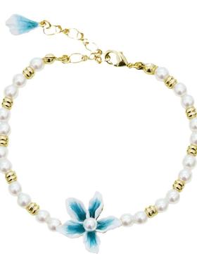 珐琅釉珍珠百合花手链