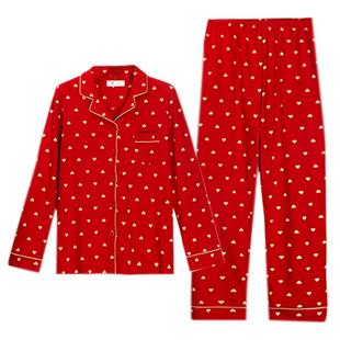 睡衣女士春秋款秋天纯棉长袖家居服秋冬本命年大红色韩版套装