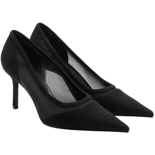 CHARLES&KEITH26秋新款CK1-60361628时尚尖头网纱拼接气质高跟鞋