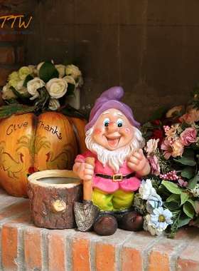 田园树脂卡通小矮人装饰庭院花园客厅幼儿园餐厅装饰落地花盆摆件