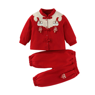 春季婴儿百天过年衣服套装秋装男女宝宝新年装抓周岁宴礼服拜年服