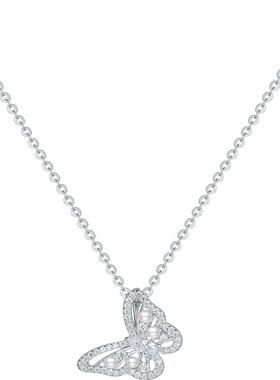 周六福项链女蝴蝶结链坠S925银高级感轻奢小众送女友节日礼物