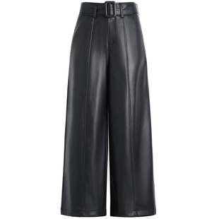 2025年新款海宁真皮皮裤女高腰直筒九分裤宽松显瘦阔腿裤休闲裤子