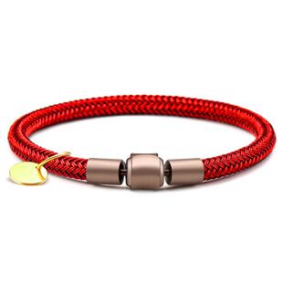 5mm转运珠手绳刻字防水钢丝3D硬金黄金编织皮绳男本命年红绳手链