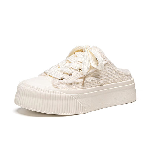 回力官方旗舰店帆布鞋女鞋2025新款厚底休闲小白鞋子一脚蹬半拖鞋
