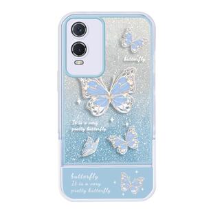 适用于VIVOY76s手机壳新款V2156A个性创意闪粉蝴蝶带支架不会撞壳的高级感vivo全包硅胶软壳情侣款防摔保护套