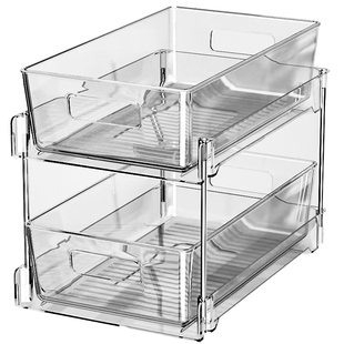 浴室双层置物架分层卫生间洗漱台柜子下抽拉收纳盒神器透明抽屉式