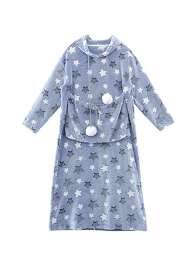 innomoood 抱抱小猫毛绒星星连帽家居服连衣裙毛球睡衣