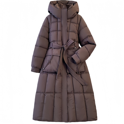 收腰系带保暖长款羽绒棉服