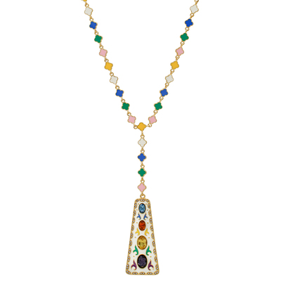 LAMUANA四叶草彩牌项链长款v领颈链法式中国风波西米亚风81072