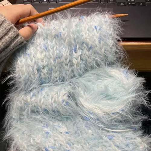 围巾手工diy材料包海烟波蓝毛线温暖手混线编织棒针双元宝送女生