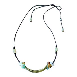 原创设计手工编绳绝美国风冰茶黄翡翠玉衡翡翠花叶葫芦项链:叹