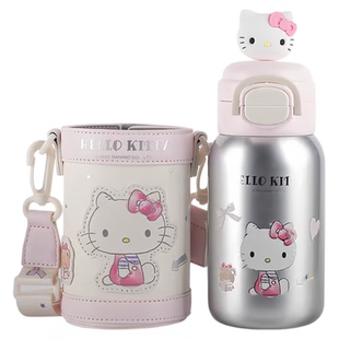 杯具熊保温杯女生高颜值kitty水杯可爱学生便携双饮杯吸管儿童杯