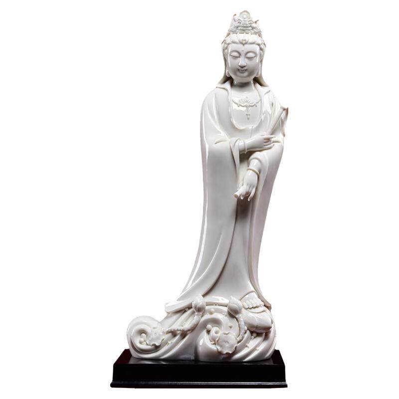 戴玉堂德化白瓷慈航大士神像观世音佛像客厅供奉陶瓷玉白拂尘观音
