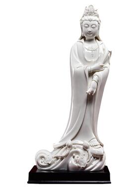 戴玉堂德化白瓷慈航大士神像观世音佛像客厅供奉陶瓷玉白拂尘观音