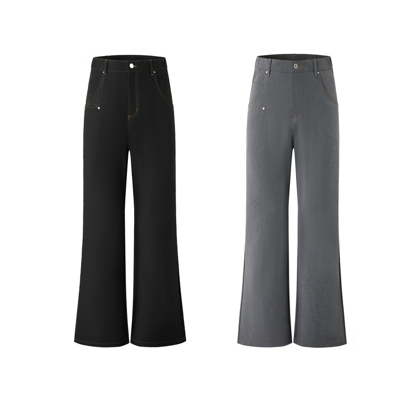 BEIAYAY特调版型明线刺绣微喇休闲西裤仿牛仔松紧腰男女长裤