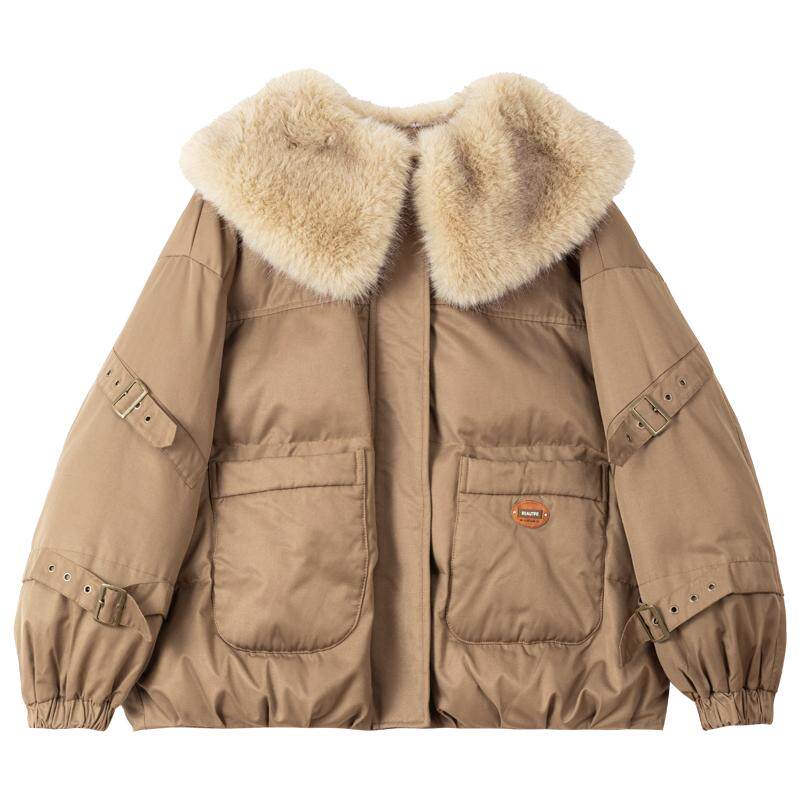 KEIKO 巴恩风可卸大毛领加厚派克棉服女冬季工装风宽松棉袄外套