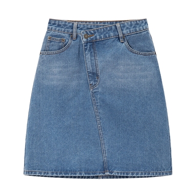 Desigual牛仔水洗拔印斜门襟半截裙