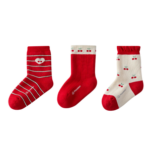 全棉时代儿童袜子男童女童宝宝袜子红色袜子马年新年袜子秋冬新款