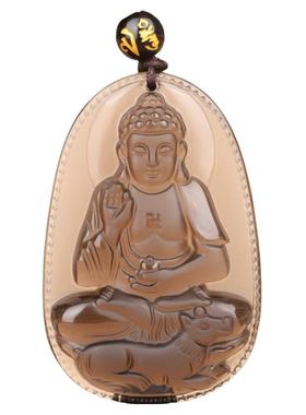 天然冰种黑曜石本命佛吊坠男士