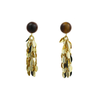 「金羽翼」原创美拉德虎眼石流苏耳环蚊香盘耳夹女无耳洞秋冬耳钉