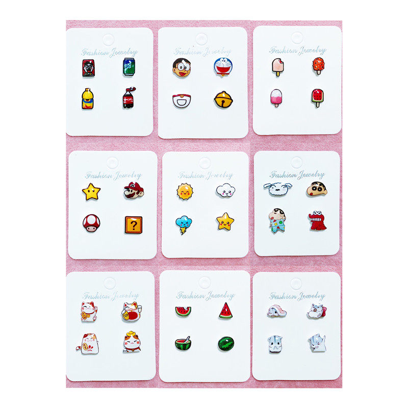 手工原创卡通热缩片塑料纯银耳夹
