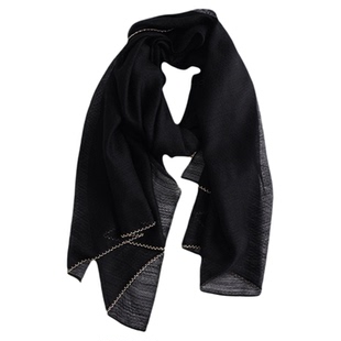 黑奢coco真丝羊毛珍珠围巾薄款秋冬季披肩长条丝巾2025新款送长辈