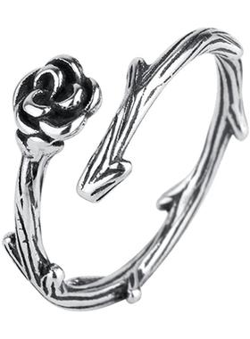 925银创意带刺玫瑰戒指时尚个性