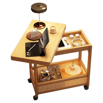 【实木】折叠桌茶几小推车一体