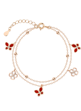 【巷南】925纯银四叶草蝴蝶双层手链女2026本命年新过马闺蜜手镯