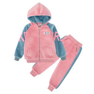 女童秋装金丝绒套装2025新款秋冬儿童洋气加绒加厚网红卫衣两件套