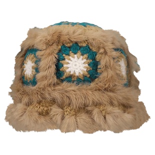 白露同款兔毛醒狮帽渔夫帽女手工针织秋冬保暖可爱显脸小包头帽潮