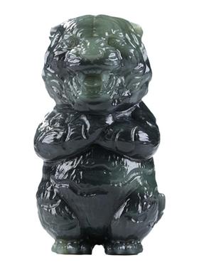 和田玉青花生肖虎手把件摆件